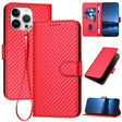 For iPhone 16 Pro Max YX0070 Carbon Fiber Buckle Leather Phone Case with Lanyard(Red) - iPhone 16 Pro Max Cases by PMC TechLife | Online Shopping South Africa | PMC TechLife | Buy Now Pay Later Mobicred