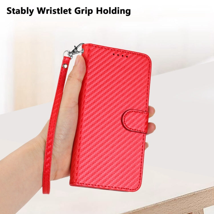 For iPhone 16 Pro Max YX0070 Carbon Fiber Buckle Leather Phone Case with Lanyard(Red)