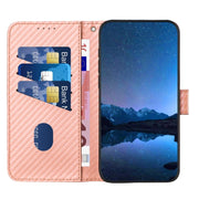 For iPhone 16 Pro YX0070 Carbon Fiber Buckle Leather Phone Case with Lanyard(Pink)