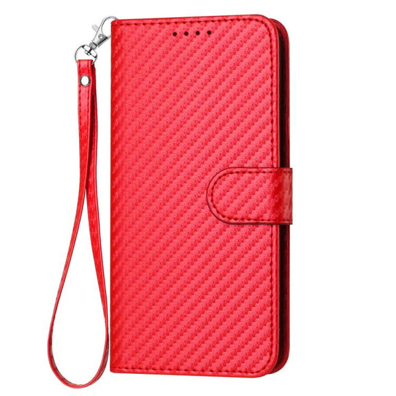 For iPhone 17 Air YX0070 Carbon Fiber Buckle Leather Phone Case with Lanyard(Red)