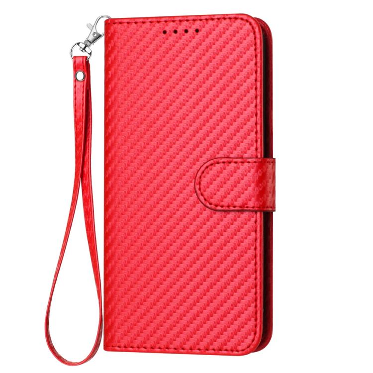 For iPhone 17 Air YX0070 Carbon Fiber Buckle Leather Phone Case with Lanyard(Red)