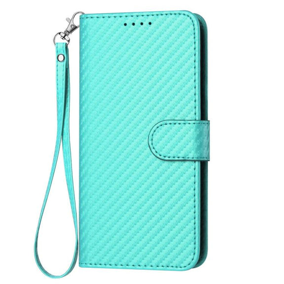 For iPhone 17 Air YX0070 Carbon Fiber Buckle Leather Phone Case with Lanyard(Light Blue)