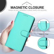 For iPhone 17 Air YX0070 Carbon Fiber Buckle Leather Phone Case with Lanyard(Light Blue)