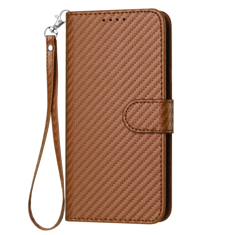 For iPhone 17 Air YX0070 Carbon Fiber Buckle Leather Phone Case with Lanyard(Coffee)
