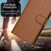 For iPhone 17 Air YX0070 Carbon Fiber Buckle Leather Phone Case with Lanyard(Coffee)