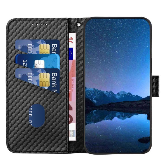 For iPhone 17 Air YX0070 Carbon Fiber Buckle Leather Phone Case with Lanyard(Black)