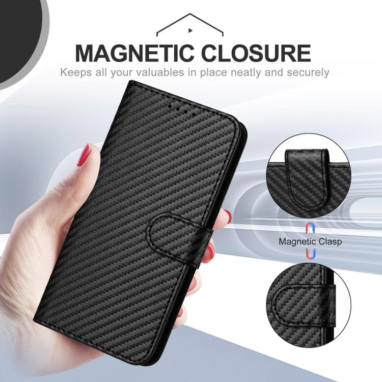 For iPhone 17 Air YX0070 Carbon Fiber Buckle Leather Phone Case with Lanyard(Black)