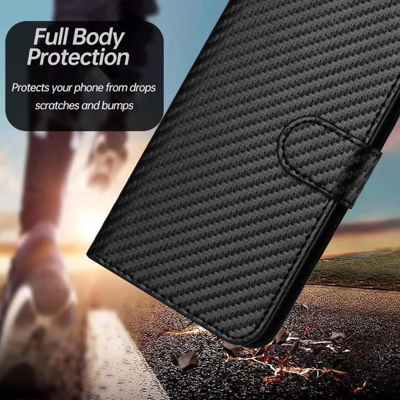 For iPhone 17 Air YX0070 Carbon Fiber Buckle Leather Phone Case with Lanyard(Black)