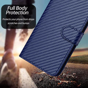 For iPhone 17 YX0070 Carbon Fiber Buckle Leather Phone Case with Lanyard(Royal Blue)