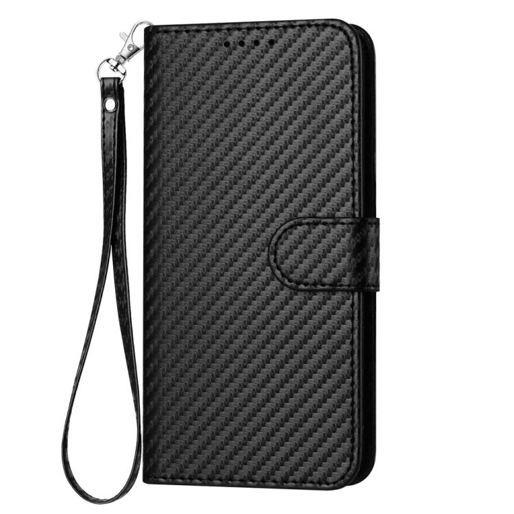 For iPhone 17 YX0070 Carbon Fiber Buckle Leather Phone Case with Lanyard(Black)
