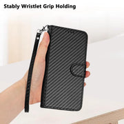 For iPhone 17 YX0070 Carbon Fiber Buckle Leather Phone Case with Lanyard(Black)