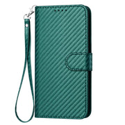 For iPhone 17 YX0070 Carbon Fiber Buckle Leather Phone Case with Lanyard(Dark Green)