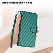 For iPhone 17 YX0070 Carbon Fiber Buckle Leather Phone Case with Lanyard(Dark Green)
