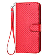 For iPhone 17 Pro Max YX0070 Carbon Fiber Buckle Leather Phone Case with Lanyard(Red)