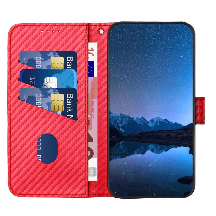 For iPhone 17 Pro Max YX0070 Carbon Fiber Buckle Leather Phone Case with Lanyard(Red)
