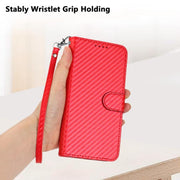 For iPhone 17 Pro Max YX0070 Carbon Fiber Buckle Leather Phone Case with Lanyard(Red)