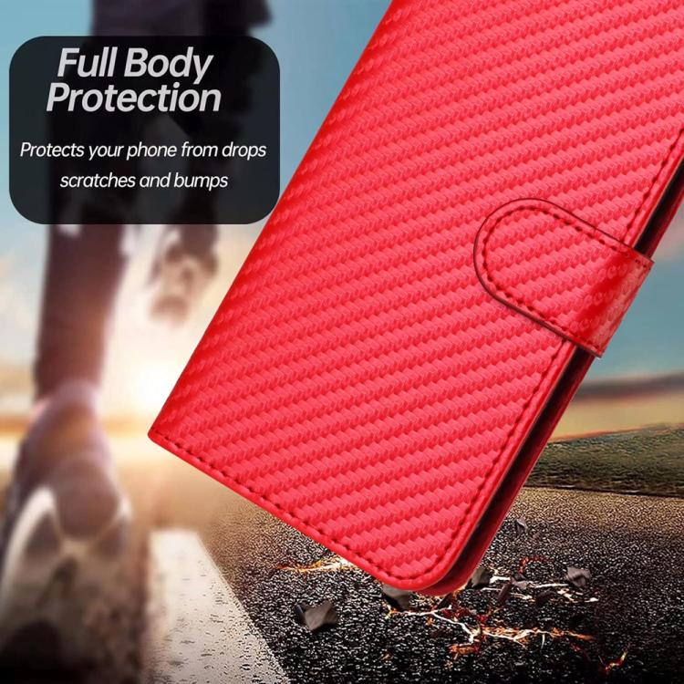 For iPhone 17 Pro Max YX0070 Carbon Fiber Buckle Leather Phone Case with Lanyard(Red)