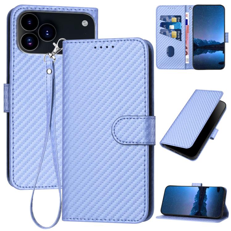 For iPhone 17 Pro Max YX0070 Carbon Fiber Buckle Leather Phone Case with Lanyard(Light Purple)