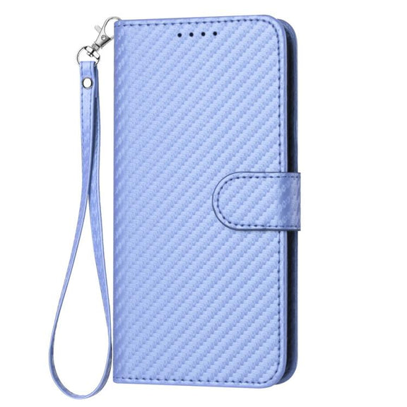 For iPhone 17 Pro Max YX0070 Carbon Fiber Buckle Leather Phone Case with Lanyard(Light Purple)