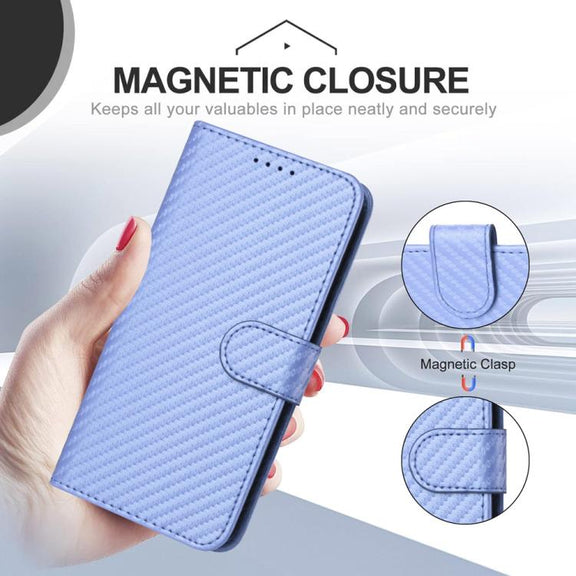 For iPhone 17 Pro Max YX0070 Carbon Fiber Buckle Leather Phone Case with Lanyard(Light Purple)