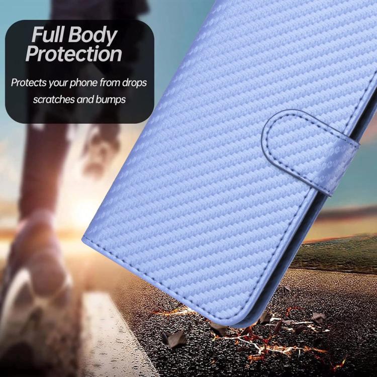 For iPhone 17 Pro Max YX0070 Carbon Fiber Buckle Leather Phone Case with Lanyard(Light Purple)