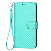 For iPhone 17 Pro YX0070 Carbon Fiber Buckle Leather Phone Case with Lanyard(Light Blue)