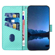 For iPhone 17 Pro YX0070 Carbon Fiber Buckle Leather Phone Case with Lanyard(Light Blue)