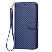 For iPhone 17 Pro YX0070 Carbon Fiber Buckle Leather Phone Case with Lanyard(Royal Blue)
