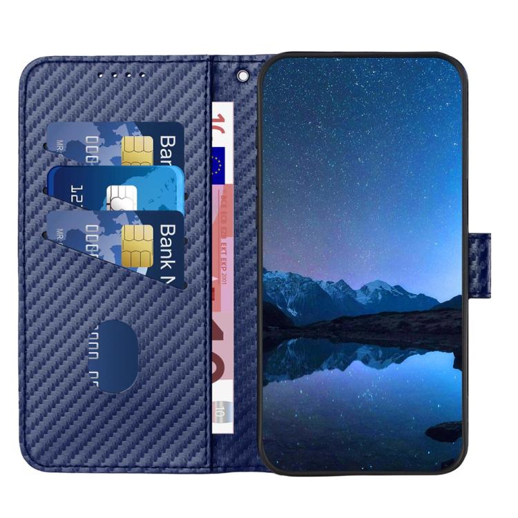 For iPhone 17 Pro YX0070 Carbon Fiber Buckle Leather Phone Case with Lanyard(Royal Blue)