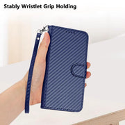 For iPhone 17 Pro YX0070 Carbon Fiber Buckle Leather Phone Case with Lanyard(Royal Blue)