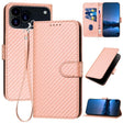 For iPhone 17 Pro YX0070 Carbon Fiber Buckle Leather Phone Case with Lanyard(Pink) - free shipping - PMc TechLife - Order now!