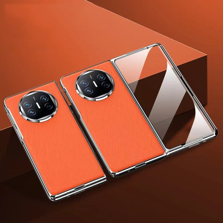 For Huawei Mate X3 Integrated Plating PC Leather Texture Full Coverage Fold Shockproof Phone Case(Orange)