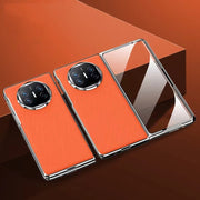 For Huawei Mate X3 Integrated Plating PC Leather Texture Full Coverage Fold Shockproof Phone Case(Orange)