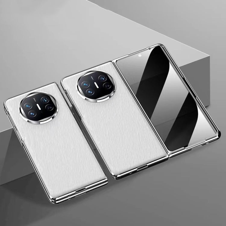 For Huawei Mate X5 Integrated Plating PC Leather Texture Full Coverage Fold Shockproof Phone Case(White)