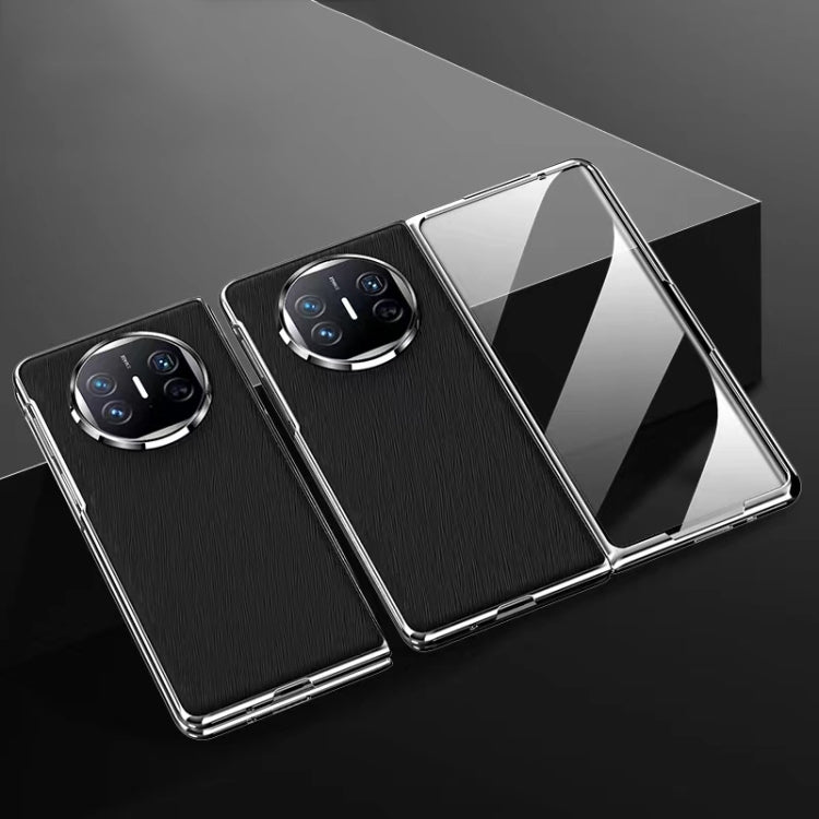 For Huawei Mate X5 Integrated Plating PC Leather Texture Full Coverage Fold Shockproof Phone Case(Black)
