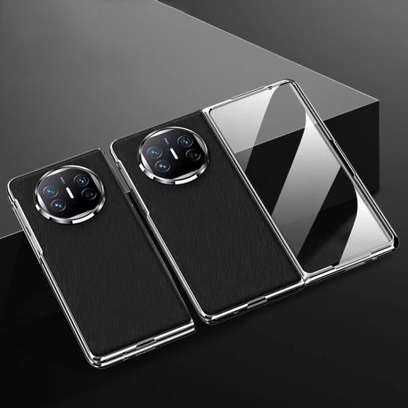 For Huawei Mate X5 Integrated Plating PC Leather Texture Full Coverage Fold Shockproof Phone Case(Black)