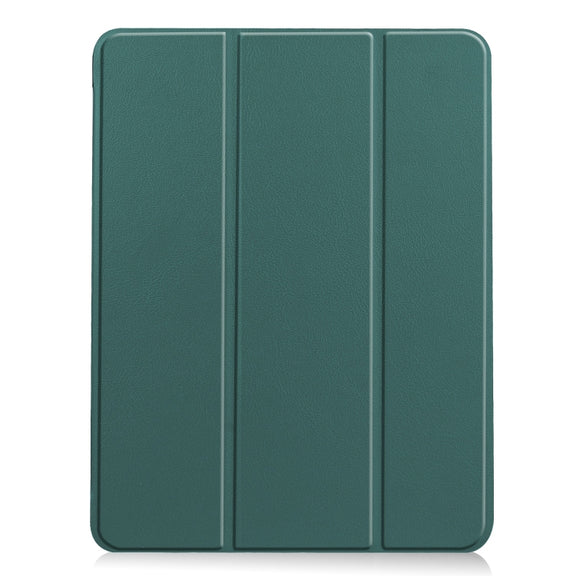 For iPad Air 13 2024 / 2025 Custer Pure Color 3-Fold Holder Smart Leather Tablet Case(Dark Green)