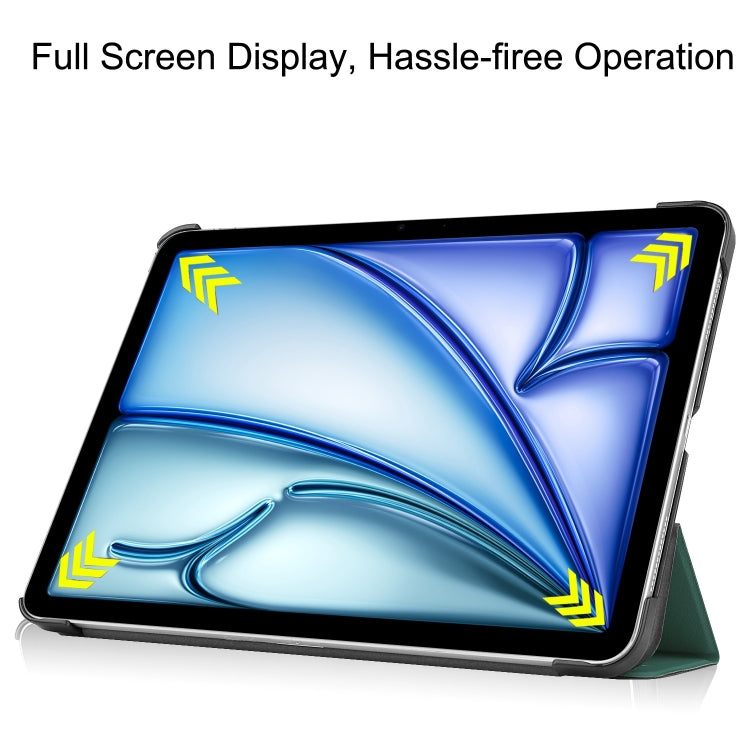 For iPad Air 13 2024 / 2025 Custer Pure Color 3-Fold Holder Smart Leather Tablet Case(Dark Green)
