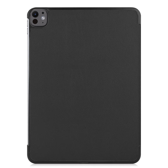 For iPad Pro 13 2024 Custer Pure Color 3-Fold Holder Smart Leather Tablet Case(Black)