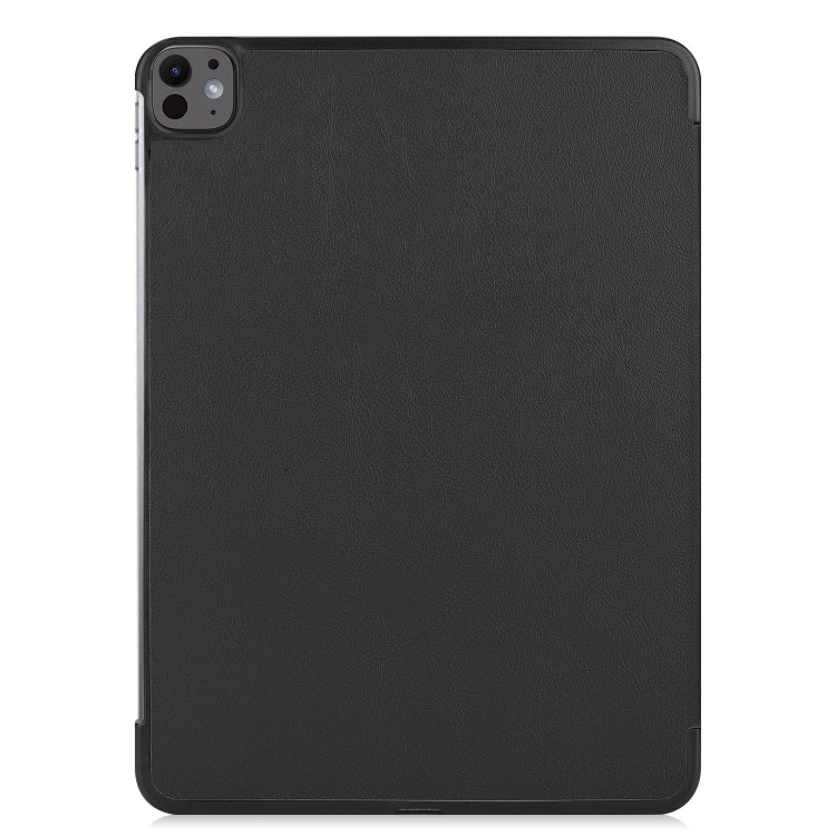 For iPad Pro 13 2024 Custer Pure Color 3-Fold Holder Smart Leather Tablet Case(Black)