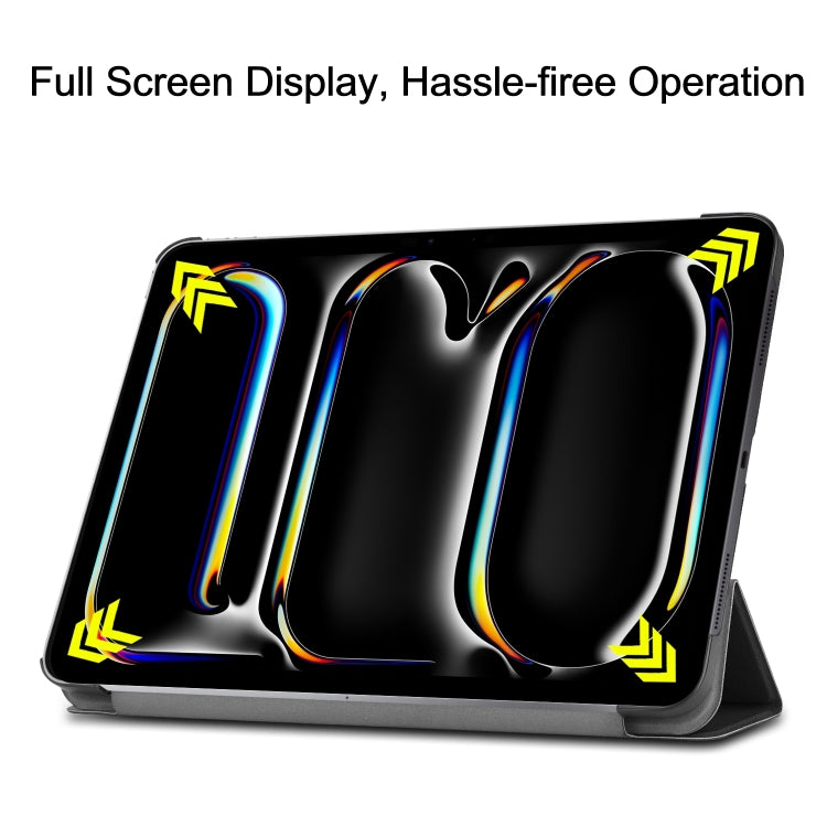 For iPad Pro 13 2024 Custer Pure Color 3-Fold Holder Smart Leather Tablet Case(Black)