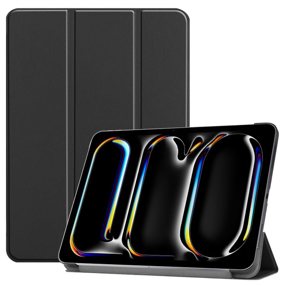 For iPad Pro 13 2024 Custer Pure Color 3-Fold Holder Smart Leather Tablet Case(Black)
