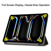 For iPad Pro 13 2024 Custer Pure Color 3-Fold Holder Smart Leather Tablet Case(Black)