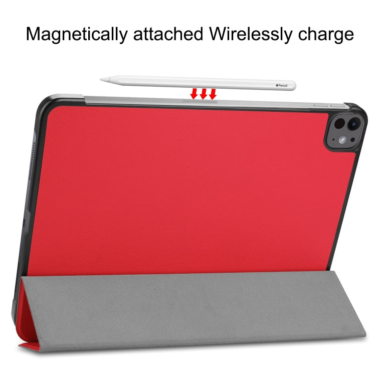 For iPad Pro 13 2024 Custer Pure Color 3-Fold Holder Smart Leather Tablet Case(Red)
