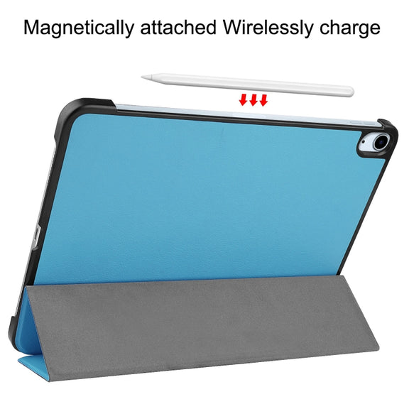 For iPad Air 11 2025 / 2024 Custer Pure Color 3-Fold Holder Smart Leather Tablet Case(Sky Blue)