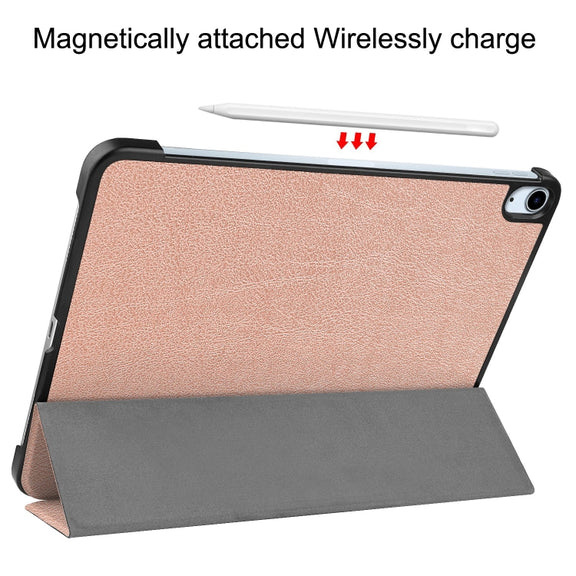 For iPad Air 11 2024 Custer Pure Color 3-Fold Holder Smart Leather Tablet Case(Rose Gold)