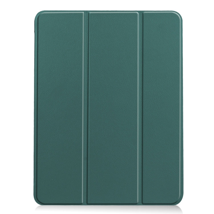 For iPad Air 11 2025 / 2024 Custer Pure Color 3-Fold Holder Smart Leather Tablet Case(Dark Green)