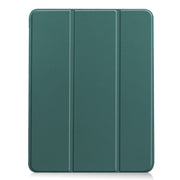 For iPad Air 11 2025 / 2024 Custer Pure Color 3-Fold Holder Smart Leather Tablet Case(Dark Green)