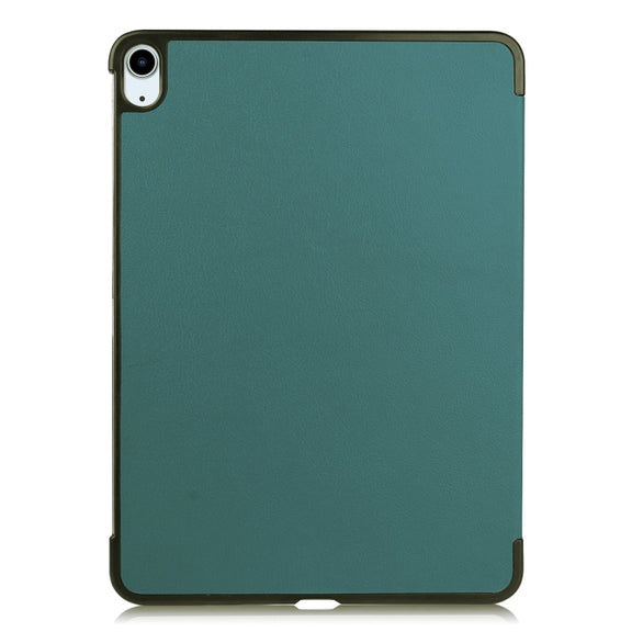 For iPad Air 11 2025 / 2024 Custer Pure Color 3-Fold Holder Smart Leather Tablet Case(Dark Green)