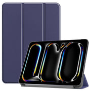 For iPad Pro 11 2024 Custer Pure Color 3-Fold Holder Smart Leather Tablet Case(Blue)